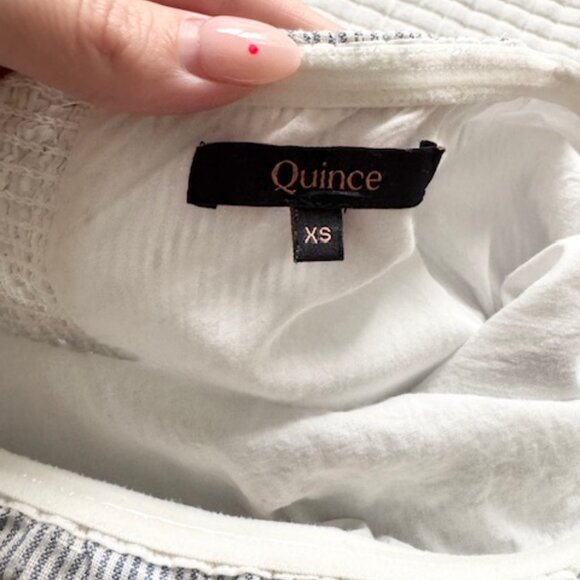 (Quince) 100% European Linen Strapless Maxi Dress - Blue Pinstripe - Picture 11 of 11